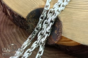 Серебряная якорная цепь с доп. звеньями и гранями, фото