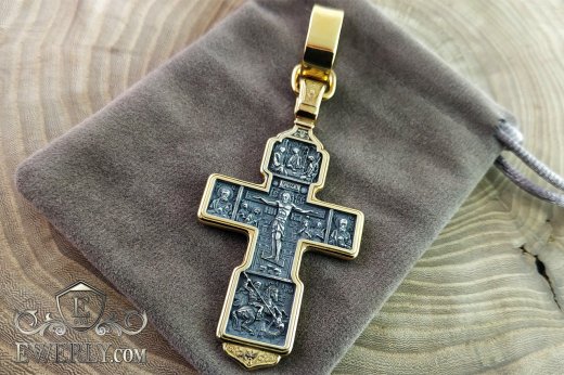 Большой серебряный крест с позолотой и чернением, фото